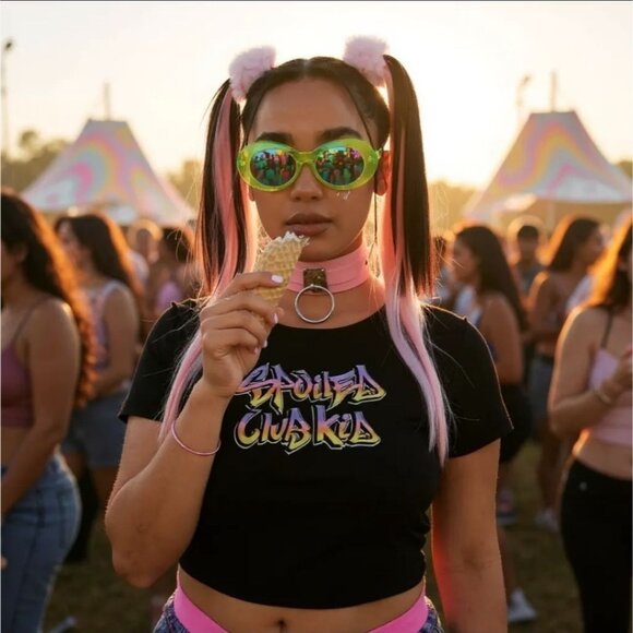 Spoiled For Life Graphic Tee by Horoscopez Black w/ Pink – Candy Chaos Edition - Picture 3 of 5